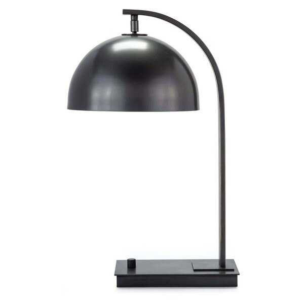 Side angle of adjustable metal desk lamp in an oil rubbed bronze finish